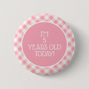 Süße rosa-weiße Gingham-Geburtstagsfeier zum 5. Ge Button