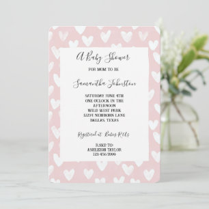 Süße rosa weiße Herzen Baby Shower Einladung