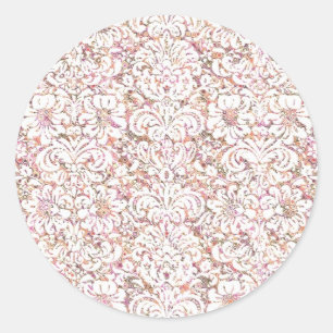 Süße rosa weiße vintage Blumenmuster Runder Aufkleber