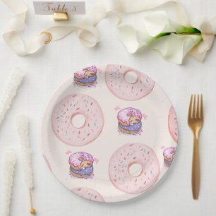 Süße rosa Wüsten-Donuts-Illustrationsmuster Pappteller