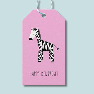 Süße rosa Zebra-Happy-Birthday-Kinder Geschenkanhänger