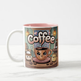 Süße rosa zweifarbige dampfende Kaffeetasse