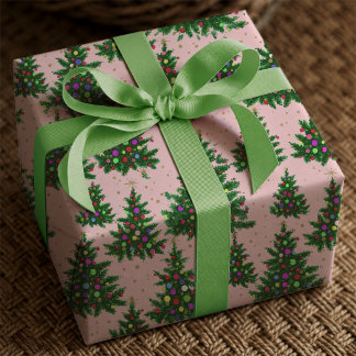 Süße rosafarbene bunte Weihnachtsbäume Geschenkpapier