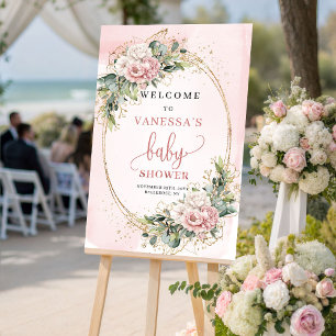 Süße rosafarbene Floral-Baby-Shower-Willkommenssch Poster