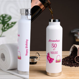 Süße rosafarbene High Heels zum 50. Geburtstag mit Trinkflasche
