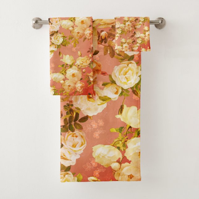 Süße Rose auf Orange Badhandtuch Set (Insitu)