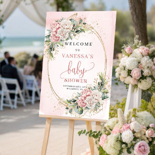 Süße Rosé-Blüten-Babyparty-Willkommensschild Poster