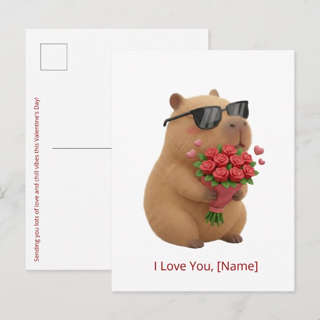 Süße Rose Capybara Ich Liebe Dich Benutzerdefinier Postkarte (Vorne/Hinten)