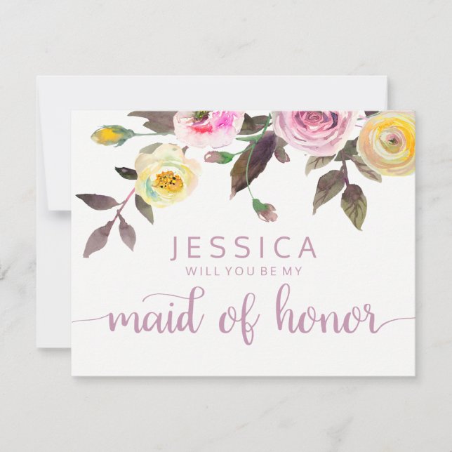 Süße Rose Wasserfarbe wirst du meine Trauzeugin se Einladung (Vorderseite)