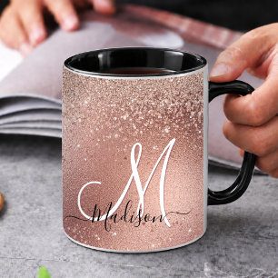 Süße roségoldene falsche Glitter-Monogramm Tasse
