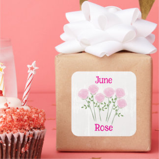 Süße Rosen Wasserfarbe Geburtsmonat Juni Quadratischer Aufkleber
