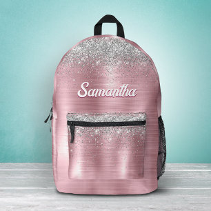 Süße Rosenröte Silber-Fauxglitter-Monogramm Bedruckter Rucksack