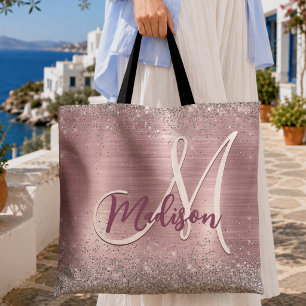 Süße Rosenschamrot Silber-Fauxglitter-Monogramm