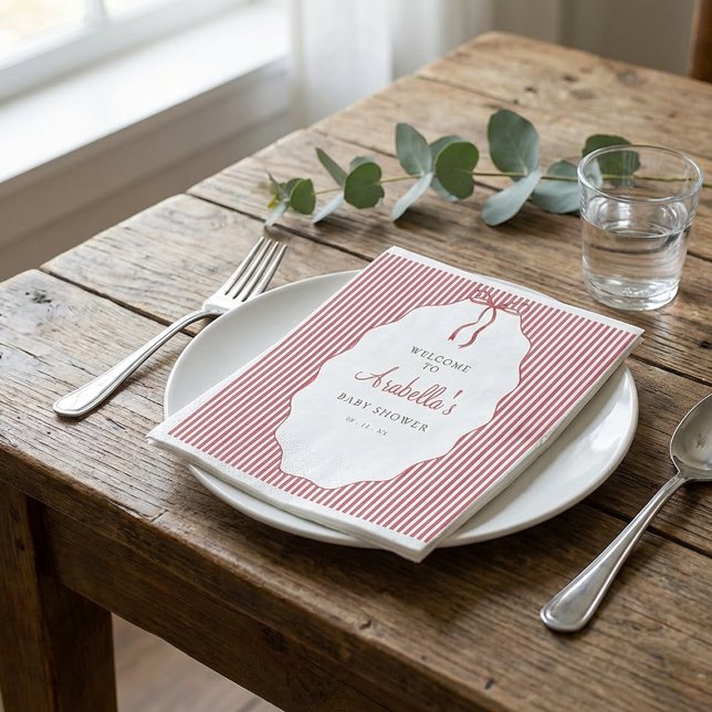 Süße rot gestreifte Baby-Party mit roter Schleife Serviette (Von Creator hochgeladen)