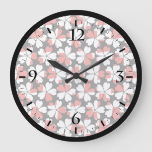 Süße rot-weiße Blumenmuster Große Wanduhr