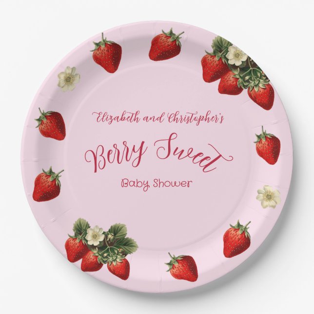 Süße Rote Erdbeeren Mädchen Baby-Party Pappteller (Vorderseite)