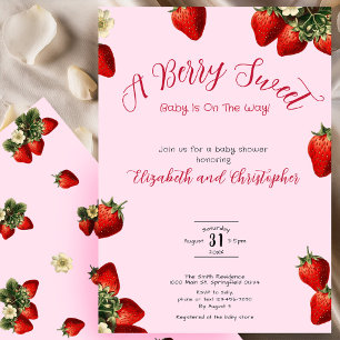 Süße rote Erdbeermädchen-Baby-Party Pink Berry Swe Einladung
