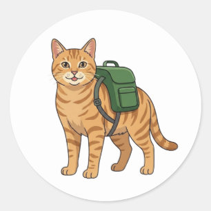 Süße, rote getigerte Katze mit Rucksack Runder Aufkleber
