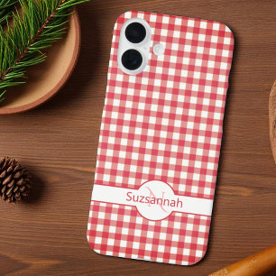 Süße rote Gingham-Karo-Monogramm-Designs iPhone 16 Plus Hülle