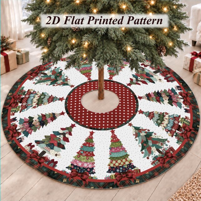 Süße rote grüne Patchwork-Weihnachtsbäume Polyester Weihnachtsbaumdecke (Von Creator hochgeladen)