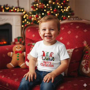 Süße rote grüne wunderliche Gnome Frohe Weihnachte Baby T-shirt