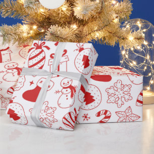 Süße rote handgezeichnete Weihnachts-Doodle-Kunst Geschenkpapier