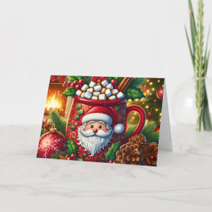 Süße rote heiße Schokolade Santa-Tasse Feiertagskarte