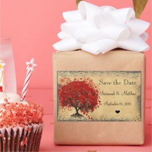 Süße rote Herzblatt-Baum-Hochzeiten Rechteckiger Aufkleber