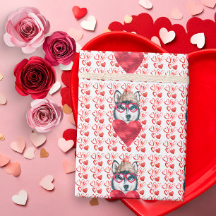 Süße Rote Herzen Husky-Hundefreund Valentinstag Geschenkpapier