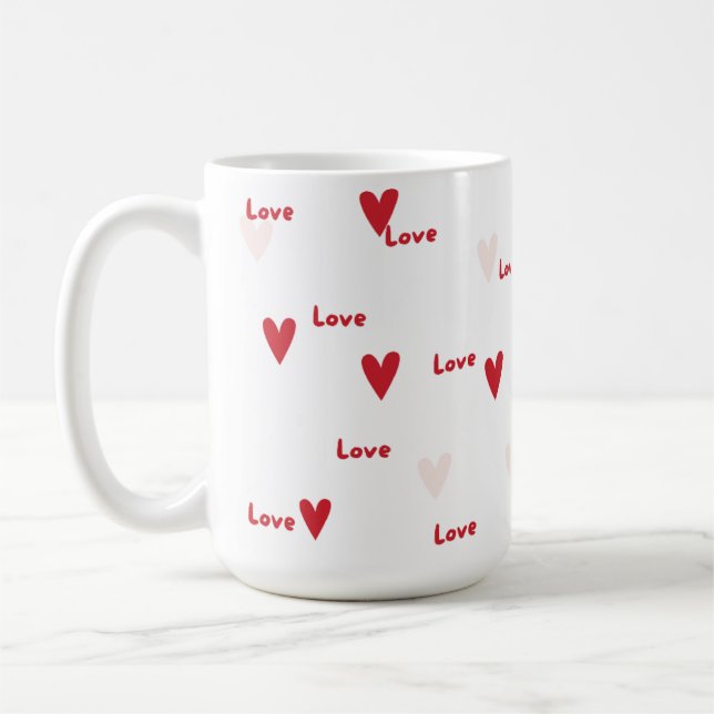 Süße rote Herzen & 'Liebe'-Muster-Tasse Kaffeetasse (Links)