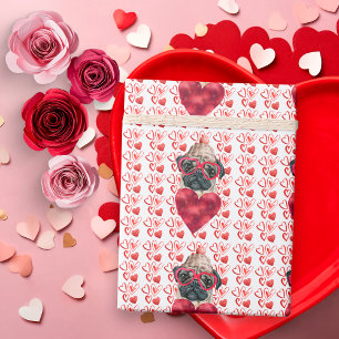 Süße rote Herzen Mops-Hundefreund Valentinstag Geschenkpapier