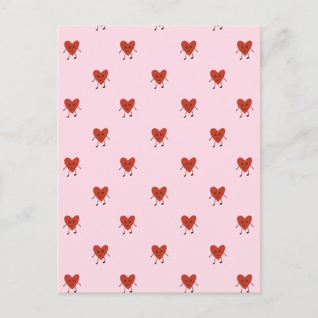 Süße rote Herzen Nahtloses Liebesmuster auf Rosa Postkarte (Vorderseite)