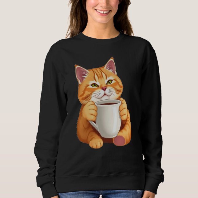 Süße rote Katze Kaffee Grafik  Sweatshirt (Vorderseite)
