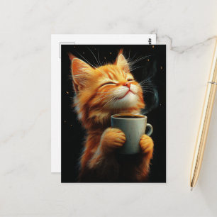 Süße rote Katze mit einem Kaffee Postkarte