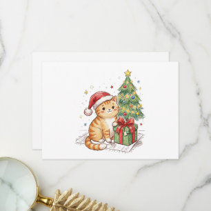 Süße rote Katze mit Santa-Hut Weihnachts-Schmuck Dankeskarte