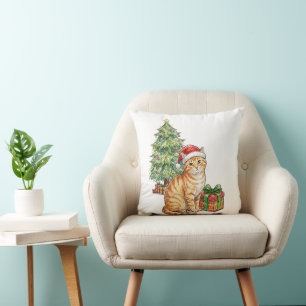 Süße rote Katze mit Santa-Hut Weihnachts-Schmuck Kissen