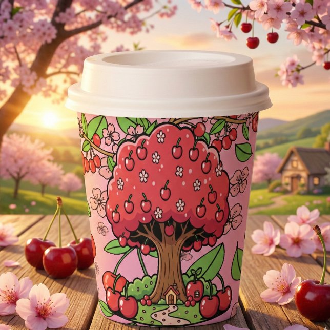 Süße rote Kirsch-Stimmungen Hübsche Mädchen-Ästhet Pappbecher (Von Creator hochgeladen)