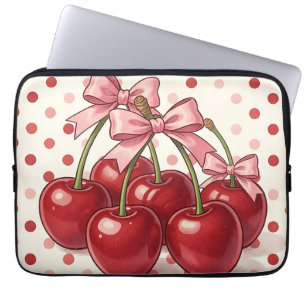 Süße rote Kirschen rosa Schleifen Retro-Punkte Laptopschutzhülle