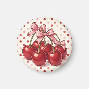 Süße rote Kirschen rosa Schleifen Retro-Punkte Magnet