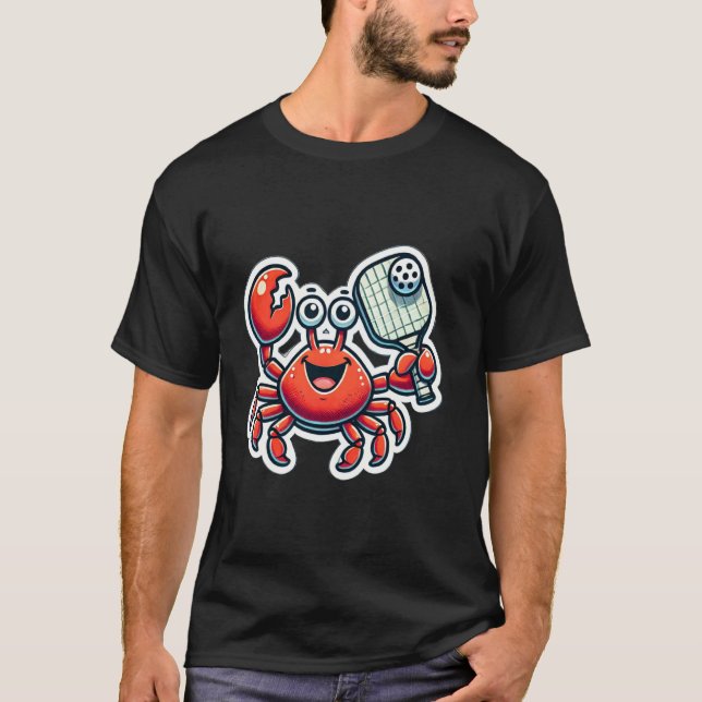 Süße rote Krabbe spielt Pickleball-Design T-Shirt (Vorderseite)