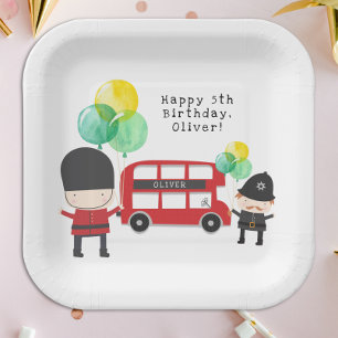 Süße rote London-Bus-Themen-Kindergeburtstag Pappteller