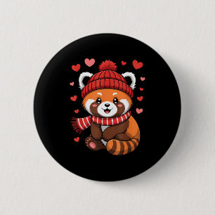 Süße Rote Panda Valentinstag Herzen Winter Scharla Button