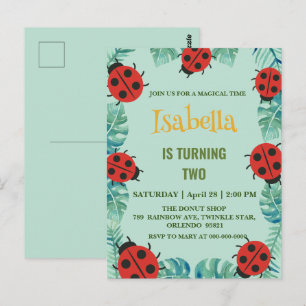 Süße rote Punkt-Marienkäfer-Dschungel-Geburtstag  Postkarte