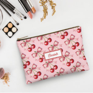 Süße rote rosa Schleife Kirsche Personalisiert Zubehörtasche