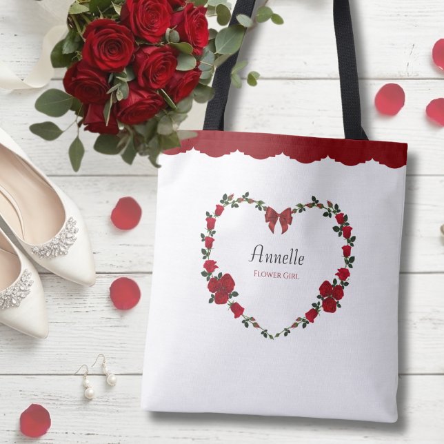 Süße rote Rosen Geschenk für Blumenmädchen (A sweet, full-sized floral tote for your littlest wedding attendant.)