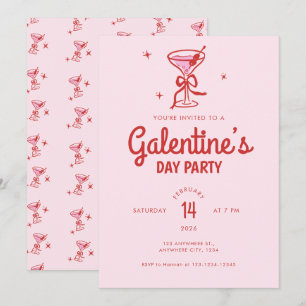 Süße rote Schleife Cocktail Galentine's Day Party Einladung