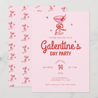 Süße rote Schleife Cocktail Galentine's Day Party Einladung