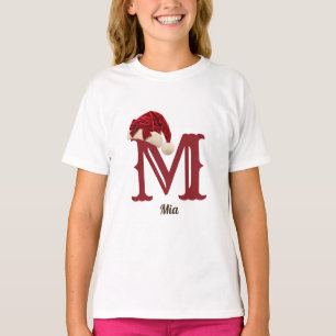 Süße rote Schleife Weihnachtsmannmütze Monogramm N T-Shirt