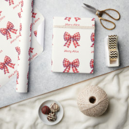 Süße rote und cremweiße Gingham-Schleife Geschenkpapier