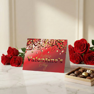 Süße rote und goldene gestreifte Herzen Valentinst Feiertagskarte
